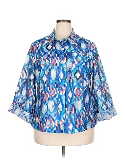 Pre-owned Ruby Rd. 3/4 Sleeve Button Down Shirt In Blue