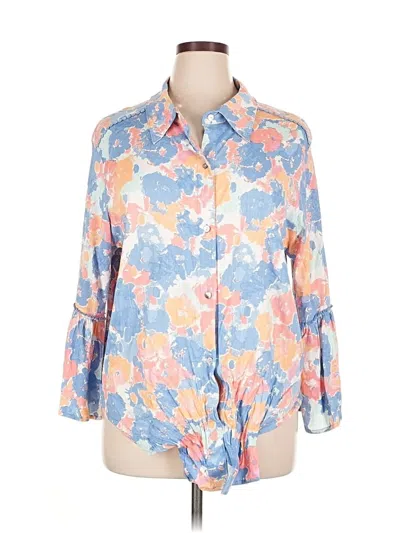 Pre-owned Ruby Rd. 3/4 Sleeve Button Down Shirt In Blue