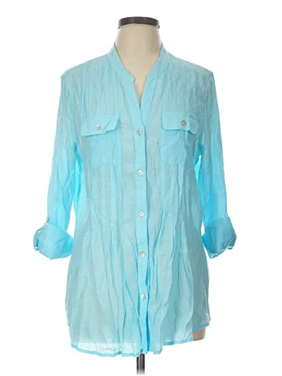 Pre-owned Ruby Rd. 3/4 Sleeve Button Down Shirt In Blue