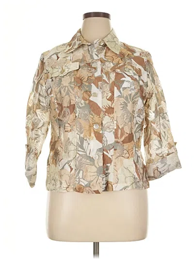 Pre-owned Ruby Rd. 3/4 Sleeve Button Down Shirt In Tan