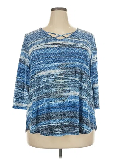 Pre-owned Ruby Rd. 3/4 Sleeve Top Blue Keyhole Neckline Tops