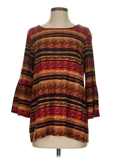 Pre-owned Ruby Rd. 3/4 Sleeve Top Brown Boatneck Tops