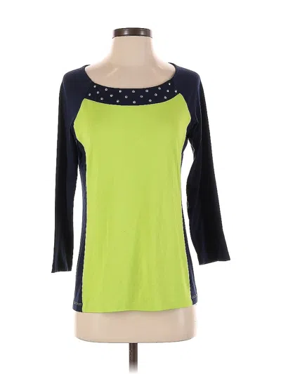 Pre-owned Ruby Rd. 3/4 Sleeve Top Green Scoop Neck Tops In Metallic