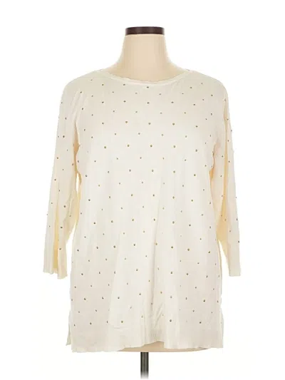 Pre-owned Ruby Rd. 3/4 Sleeve Top Ivory Crew Neck Tops In White