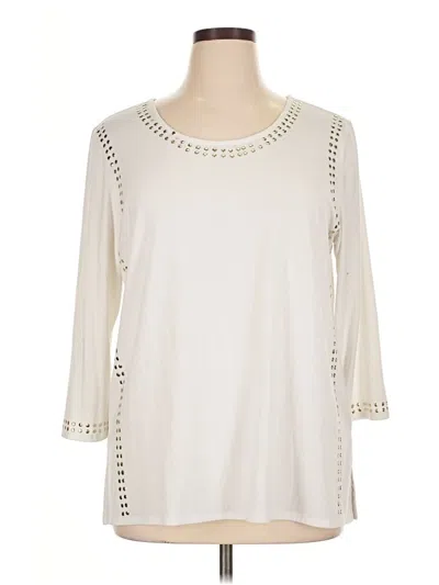 Pre-owned Ruby Rd. 3/4 Sleeve Top Ivory Keyhole Neckline Tops In White