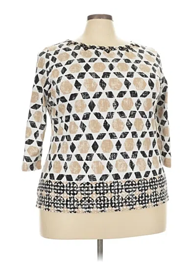 Pre-owned Ruby Rd. 3/4 Sleeve Top Ivory Square Neckline Tops In White