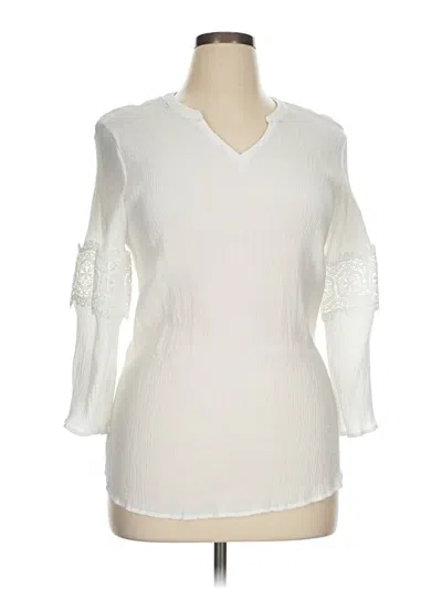 Pre-owned Ruby Rd. 3/4 Sleeve Top Ivory Sweetheart Neckline Tops