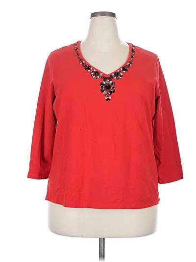 Pre-owned Ruby Rd. 3/4 Sleeve Top Red Open Neckline Tops