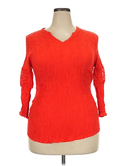 Pre-owned Ruby Rd. 3/4 Sleeve Top Red V-neck Tops