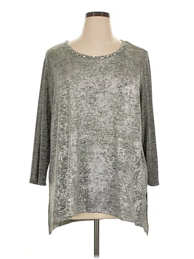 Pre-owned Ruby Rd. 3/4 Sleeve Top Silver Metallic Pattern Crew Neck Tops