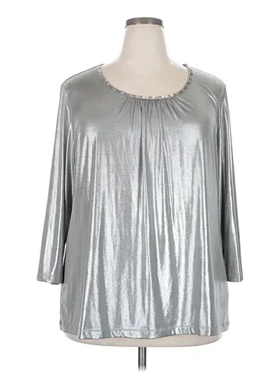 Pre-owned Ruby Rd. 3/4 Sleeve Top Silver Metallic Pattern Scoop Neck Tops