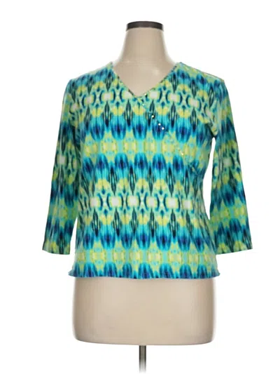 Pre-owned Ruby Rd. 3/4 Sleeve Top Teal V Neck Tops In Blue