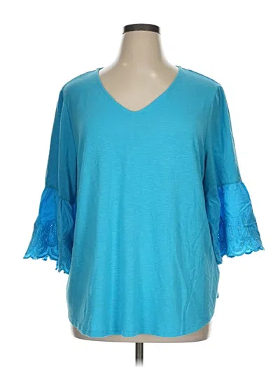 Pre-owned Ruby Rd. 3/4 Sleeve Top Teal V Neck Tops In Blue