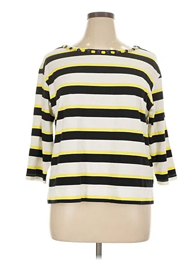 Pre-owned Ruby Rd. 3/4 Sleeve Top Yellow Stripes Pattern Boatneck Tops
