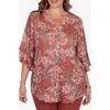 Ruby Rd. Ruby Rd Burnout Three-quarter Sleeve Top In Terracotta Multi