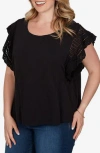 Ruby Rd. Ruby Rd Cotton Slub T-shirt With Crochet Sleeves In Black