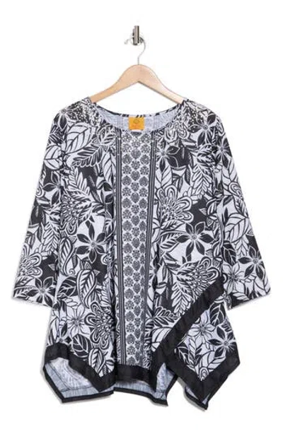 Ruby Rd. Ruby Rd Crystal Embellished Long Sleeve Top In Black/white