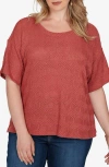 Ruby Rd. Plus Size Crochet Diamond Textured Knit Top In Brown