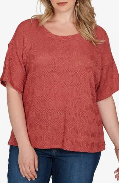 Ruby Rd. Ruby Rd Diamond Weave Knit Top In Terracotta