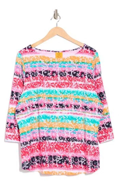 Ruby Rd. Ruby Rd Floral Boat Neck Stretch Cotton Top