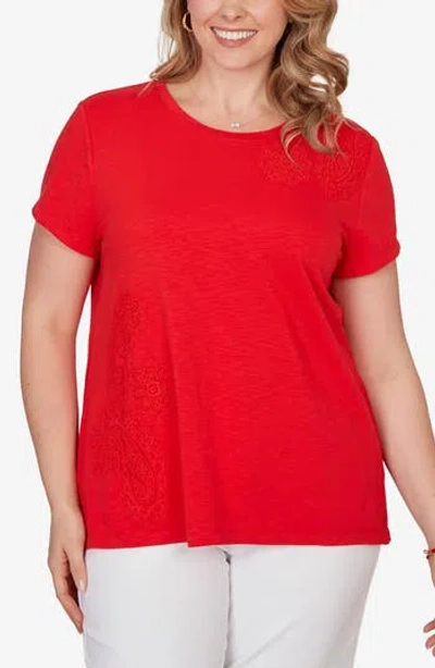 RUBY RD. RUBY RD FLORAL CROCHET JERSEY TOP