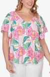 Ruby Rd. Ruby Rd Floral Eyelet Top In Multi