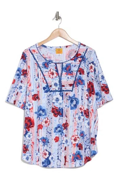 Ruby Rd. Ruby Rd Floral Keyhole T-shirt