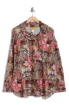 Ruby Rd. Plus Size Cowl Neck Floral Plaid Printed Hatchi Knit Top In Latte Heather Multi
