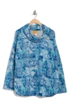 Ruby Rd. Ruby Rd Floral Plaid Long Sleeve Hacci Top In Porcelain Blue Multi