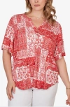 Ruby Rd. Plus Size Patchwork Bandana Henley T-shirt In Multi