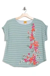 Ruby Rd. Plus Size Floral Stripe Jersey Top In Blue