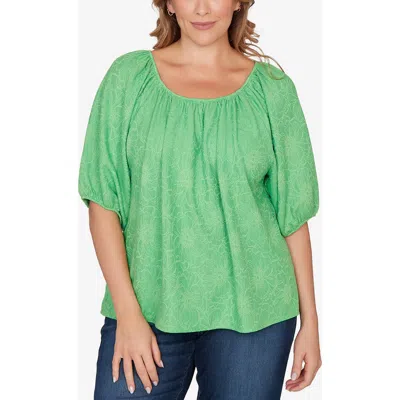 Ruby Rd. Ruby Rd Floral Textured Knit Top In Green