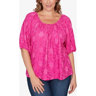 Ruby Rd. Ruby Rd Floral Textured Knit Top In Pink