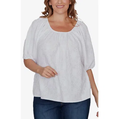 Ruby Rd. Ruby Rd Floral Textured Knit Top In White