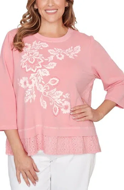 Ruby Rd. Ruby Rd French Terry Sweater In Pink
