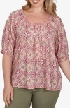 Ruby Rd. Ruby Rd Geometric Printed Slub Top In Desert Multi
