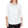 Ruby Rd. Plus Size Grommet Neck Solid Knit Top In White