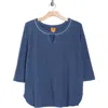 Ruby Rd. Ruby Rd Keyhole Hacci Knit Pullover In Blue