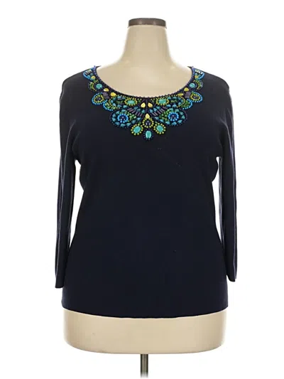 Pre-owned Ruby Rd. Long Sleeve Top Blue Open Neckline Tops