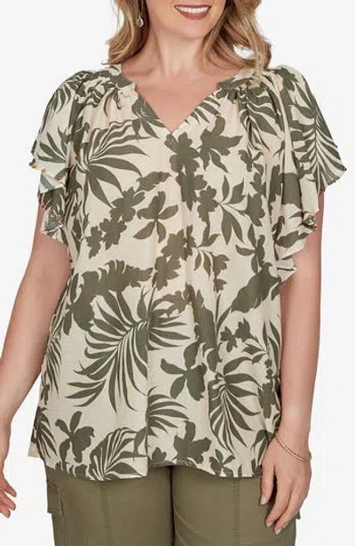Ruby Rd. Ruby Rd Novelty Airy Cotton Gauze Top In Stone / Cactus