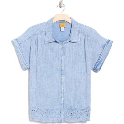 Ruby Rd. Ruby Rd Novelty Double Gauze Button-up Shirt In Blue