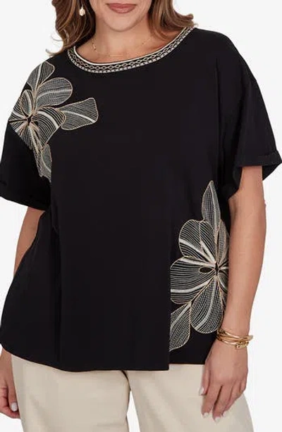 Ruby Rd. Ruby Rd Novelty Floral Placement Embroidery Top In Black