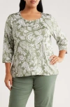 Ruby Rd. Plus Size Jacobean Paisley Puff Print Top In Green