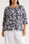 Ruby Rd. Plus Size Jacobean Paisley Puff Print Top In Blue