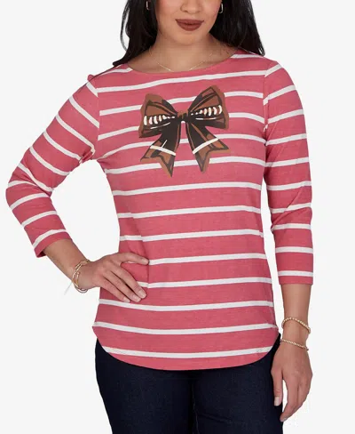 Ruby Rd. Petite 3/4-sleeve Boat-neck Curved-hem T-shirt In Pink