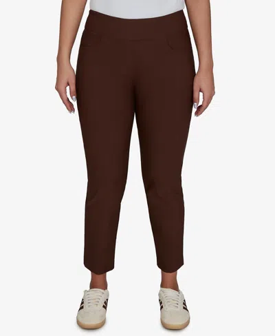 Ruby Rd. Petite Alt Silky Ankle Pull-on Pants In Brown