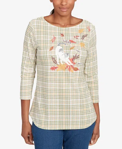 Ruby Rd. Petite Autumn Cat Houndstooth Top In Multi