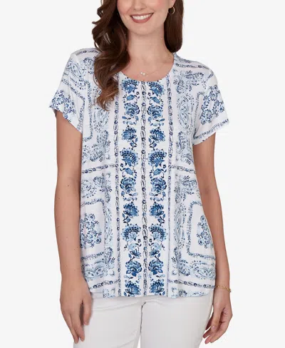 Ruby Rd. Petite Bandana Print Knit T-shirt In Blue