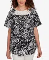 Ruby Rd. Petite Batik Island Paisley Scoop Neck T Shirt In Black