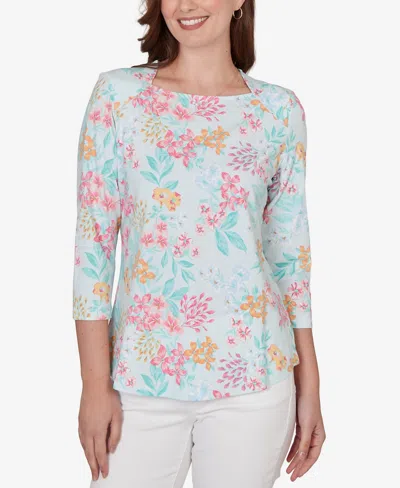 Ruby Rd. Petite Blooming Floral Envelope Neck Knit Top In Multi